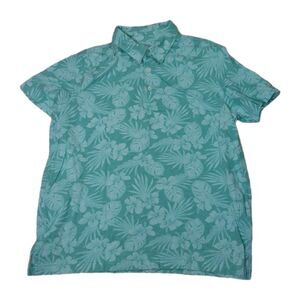 FALLS CREEK MENS POLO SHIRT LARGE GREEN TEAL HAWAIIAN TROPICAL CASUAL SHORT...